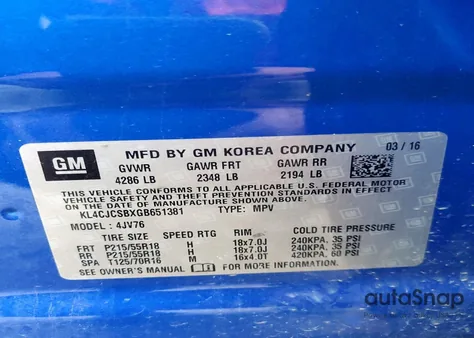 2016 Buick Encore z USA, uszkodzony, nr VIN KL4CJCSBXGB651381